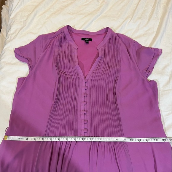 MSK Pintuck Chiffon Flutter Sleeve Midi Dress Purple Pink sz 16 - Picture 8 of 15